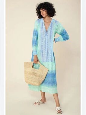 Hale Bob Leta Maxi Dress NWT Sz S Ret $312 Green and Blue Boho